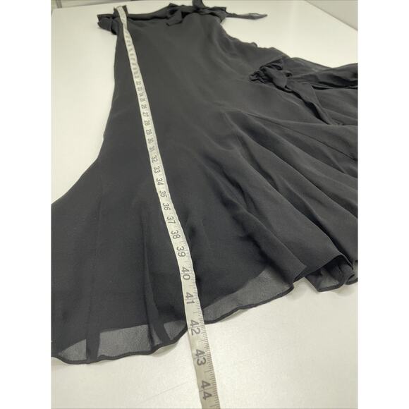 Y2K Nine West Silk Black Midi Dress Ruffle Bow Dark Fairy Witchy Coquette Whimsy - Picture 8 of 11